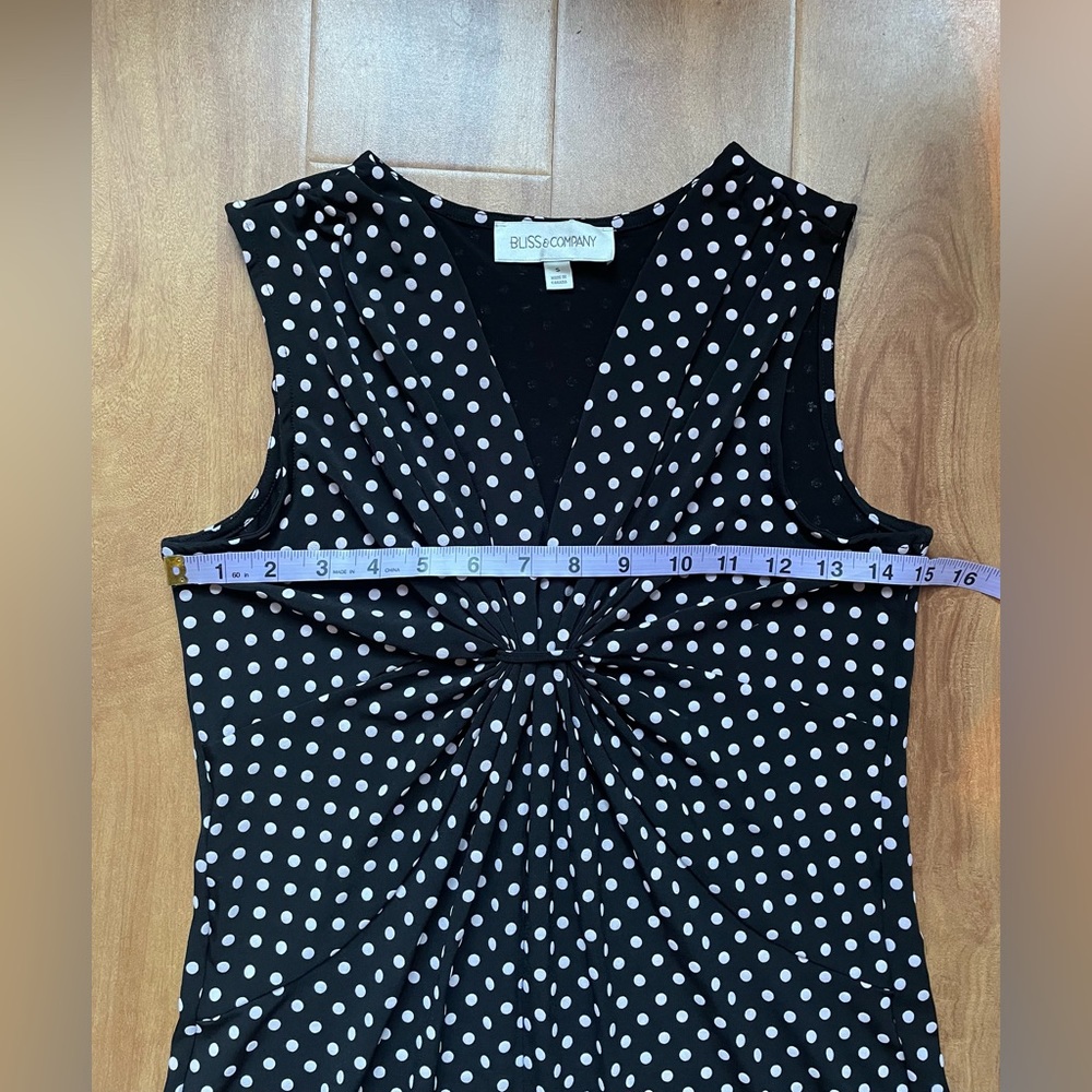 Vintage 90s Black & White Sleeveless Polka Dot Jersey Tank Day Dress Size Small - Picture 7 of 11
